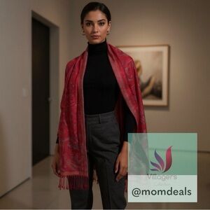 Elegant Shawl in Crimson Red- Versatile Wrap, Stole, Scarf, Veil, Soft & Cozy